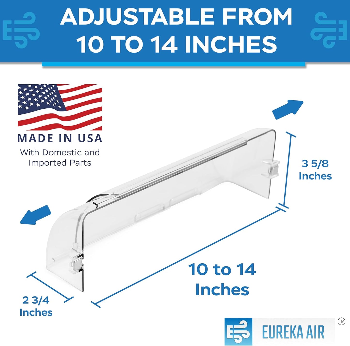 Vent Deflector Redirect Airflow - Fits 10" to 14" Wide Floor, Wall, Ceiling Vent Registers - Multi-Surface Use - Strong Neodymium Magnets and 3M Adhesive Tabs Included