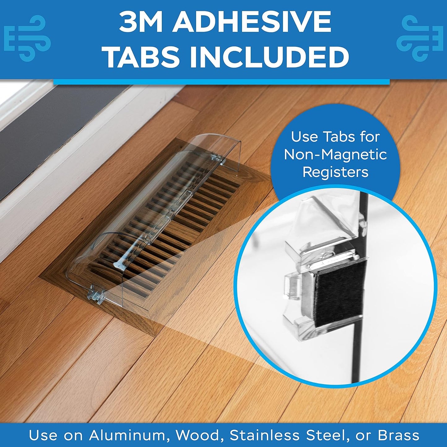 Vent Deflector Redirect Airflow - Fits 10" to 14" Wide Floor, Wall, Ceiling Vent Registers - Multi-Surface Use - Strong Neodymium Magnets and 3M Adhesive Tabs Included