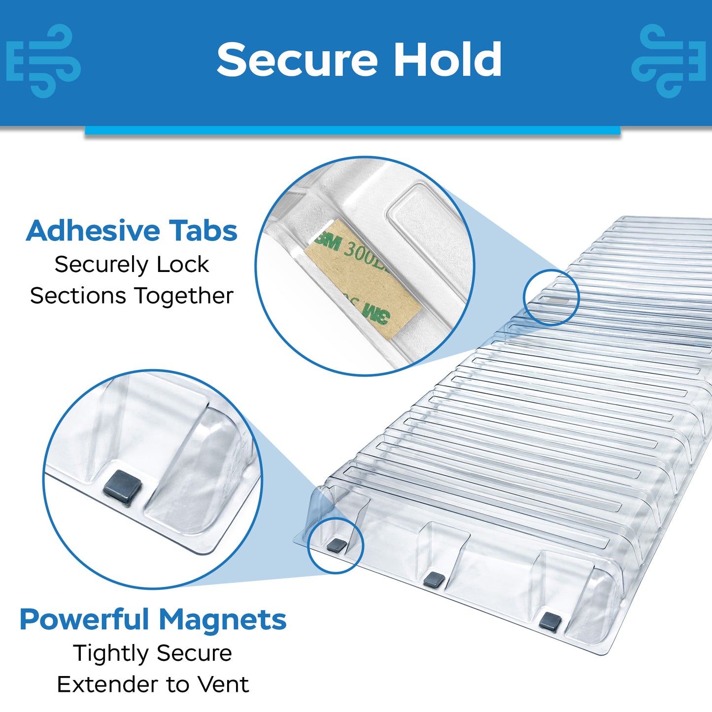 Under Furniture Vent Extender Air Deflector, Fits 10 in and 12 in Floor Registers, Adjustable 17”–33”, Attaches with 3 Neodymium Rare Earth Magnets - Version 2.0