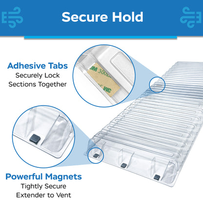 Under Furniture Vent Extender Air Deflector, Fits 10 in and 12 in Floor Registers, Adjustable 17”–33”, Attaches with 3 Neodymium Rare Earth Magnets - Version 2.0